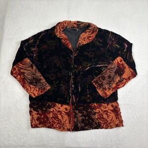VTG Y2K Aris A Velour Velvet‎ Jacket Long Sleeve Top Women's Small Silk Floral